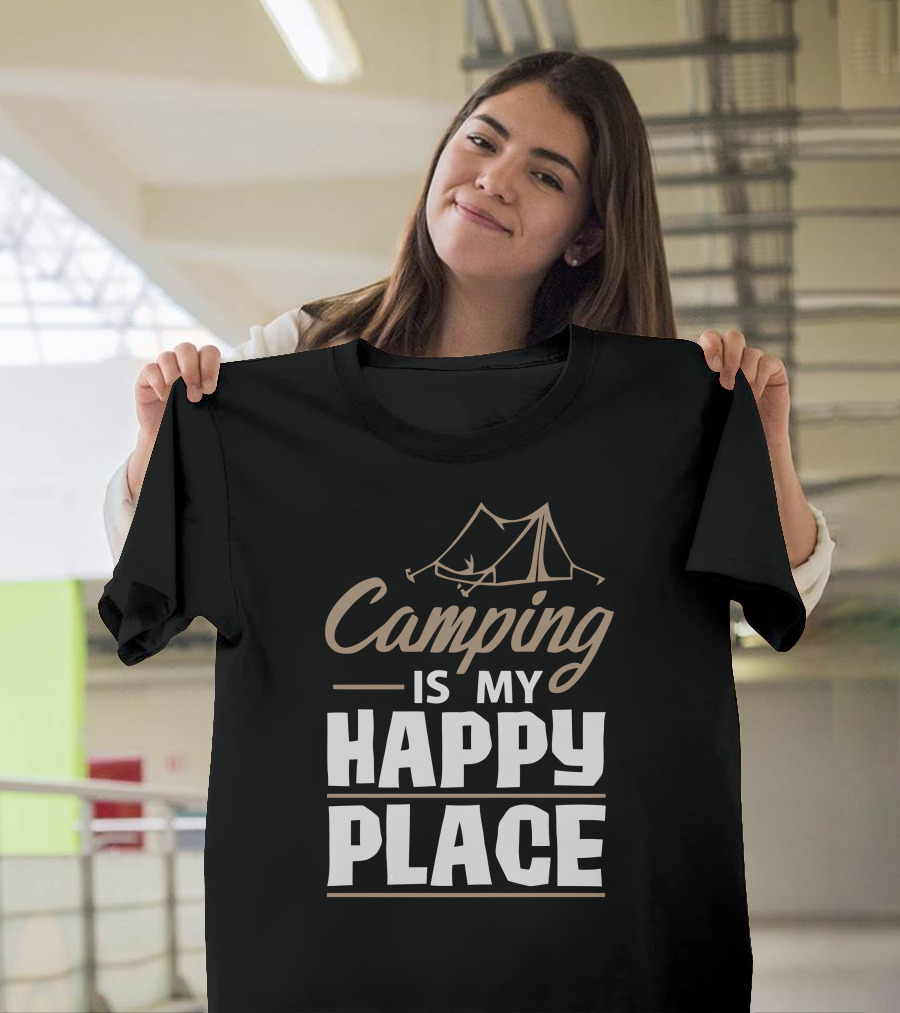 Camping Is My Happy Place Tent Sketch T-Shirt