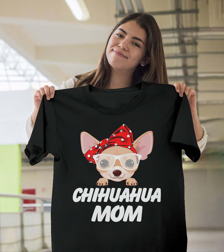Chihuahua Mom Glasses and Red Bandana T-Shirt
