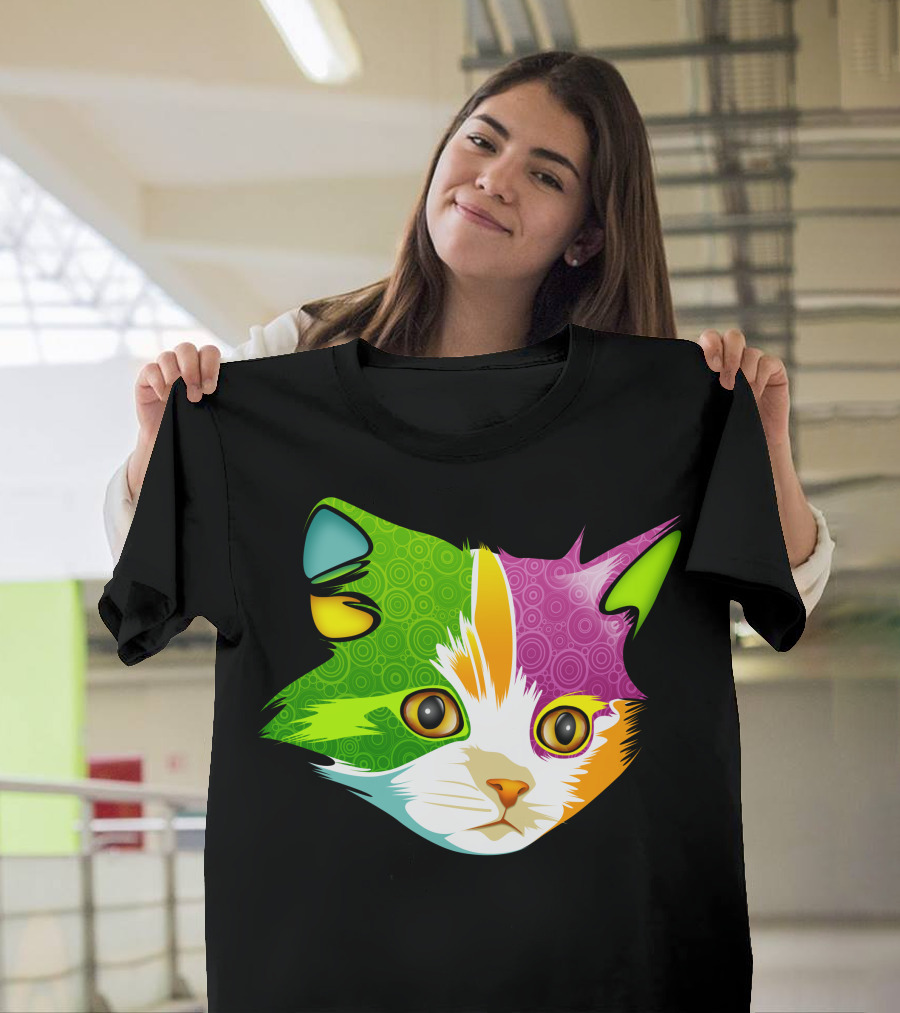 Psychedelic Full Color Cat Face T-Shirt