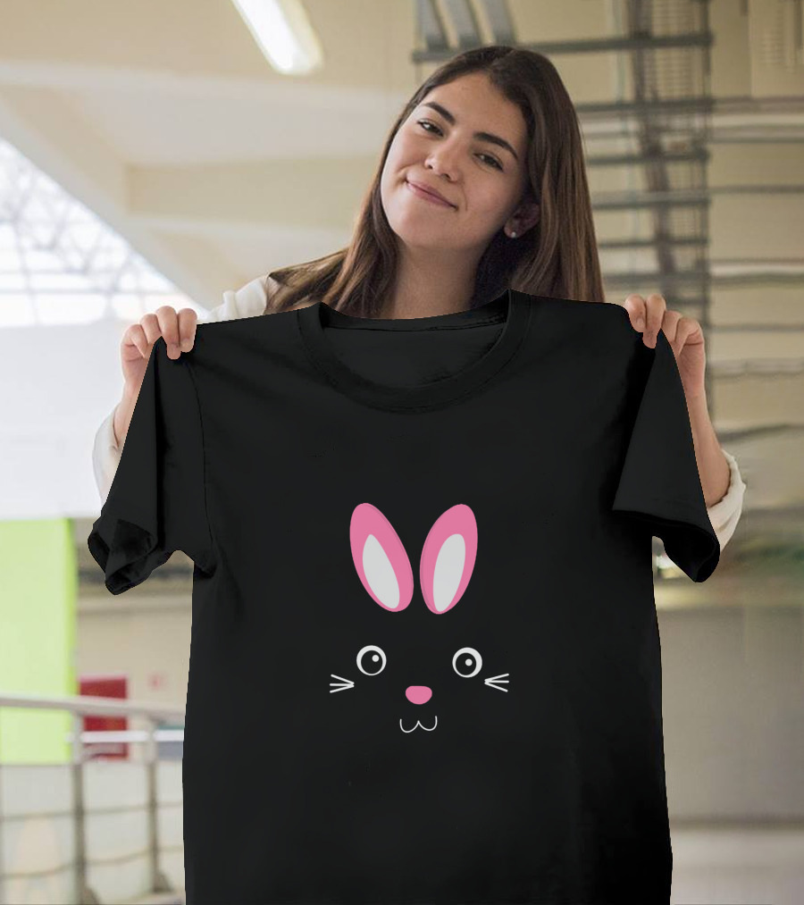 Funny Easter Bunny Face with Pink Ears and Whiskers T-Shirt
