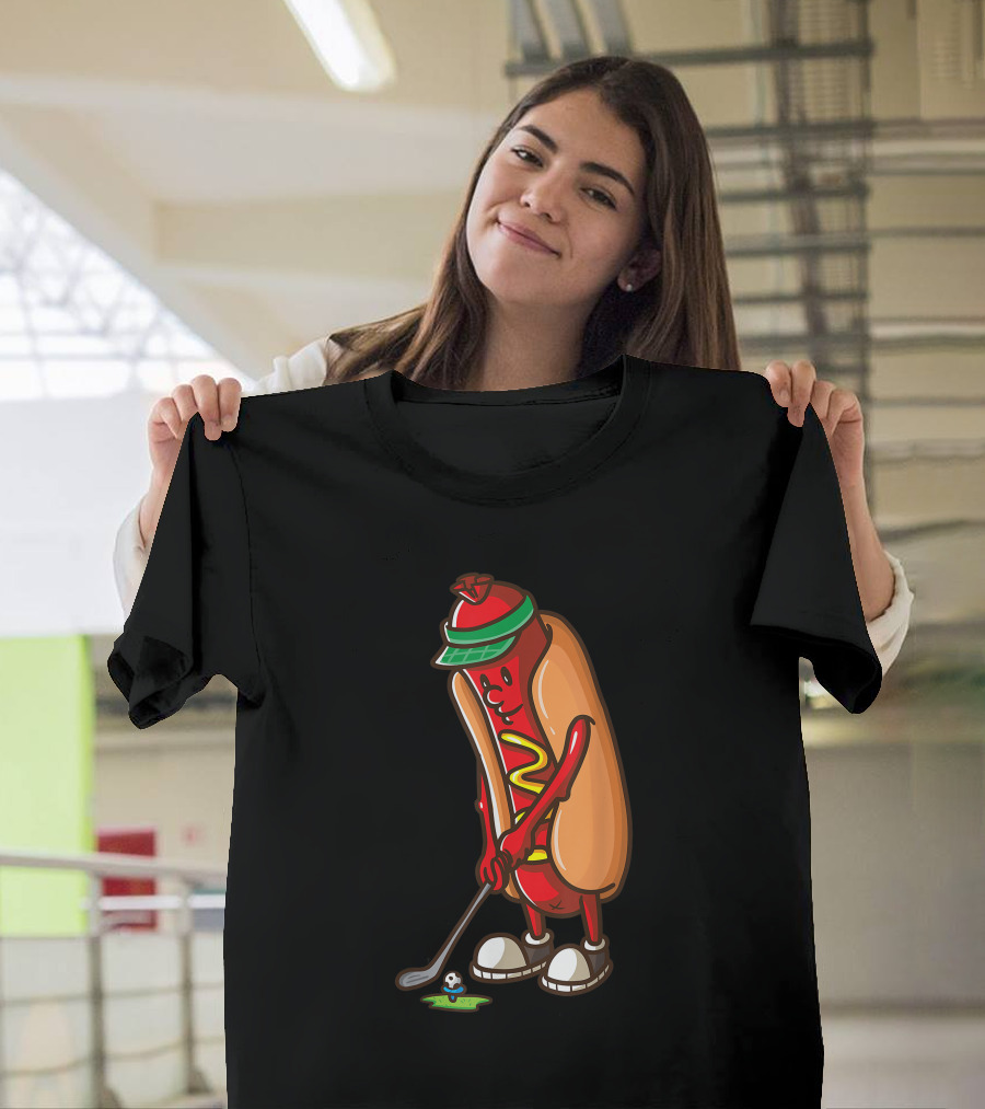 Hot Dog Playing Golf with Funny T-Shirt