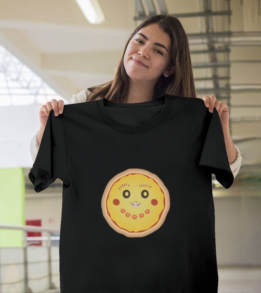 Funny Pizza Emoji Face Pepperoni Eyes Smile T-Shirt