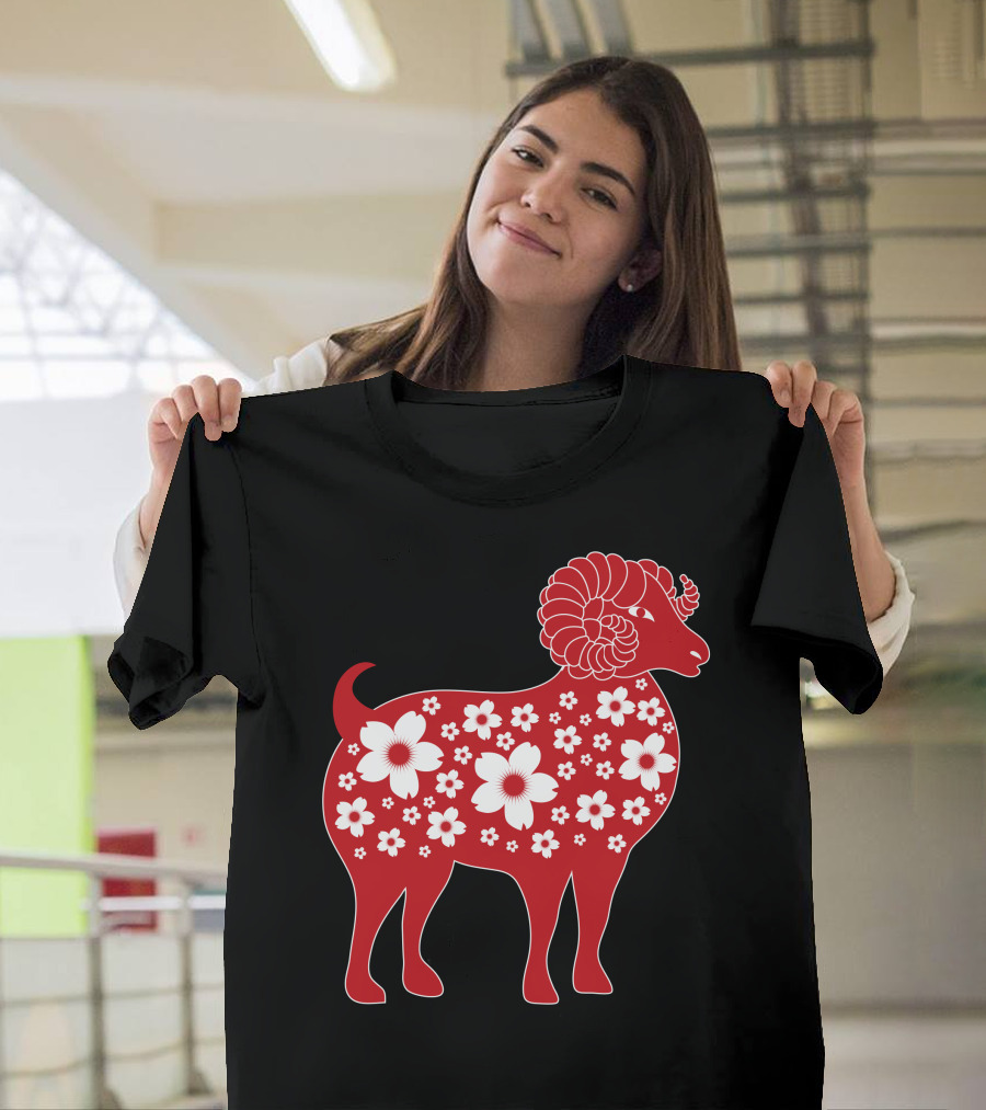 Flower Patterned Red Goat T-Shirt