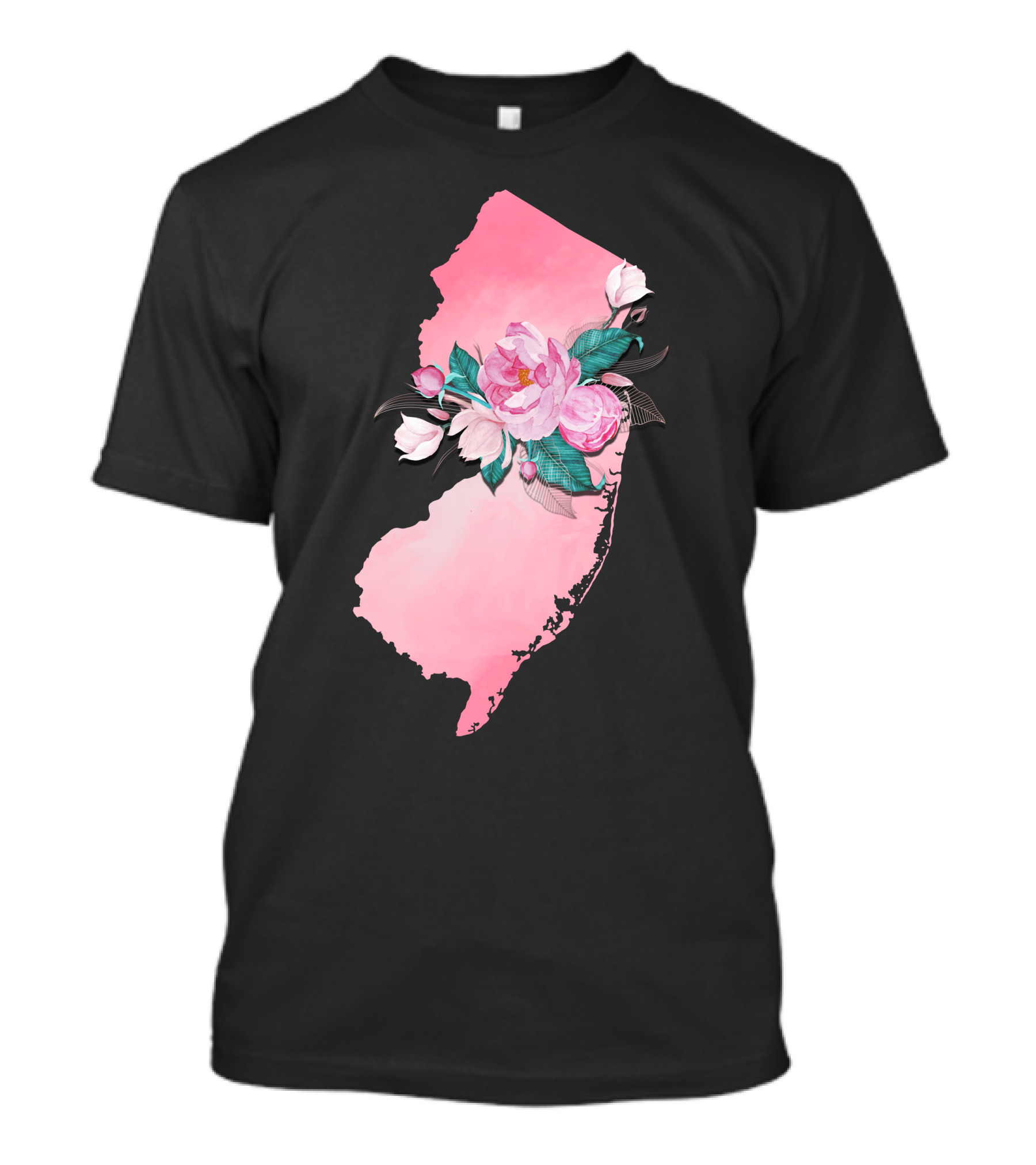 New Jersey State Watercolor Pink Floral Blooms T-Shirt
