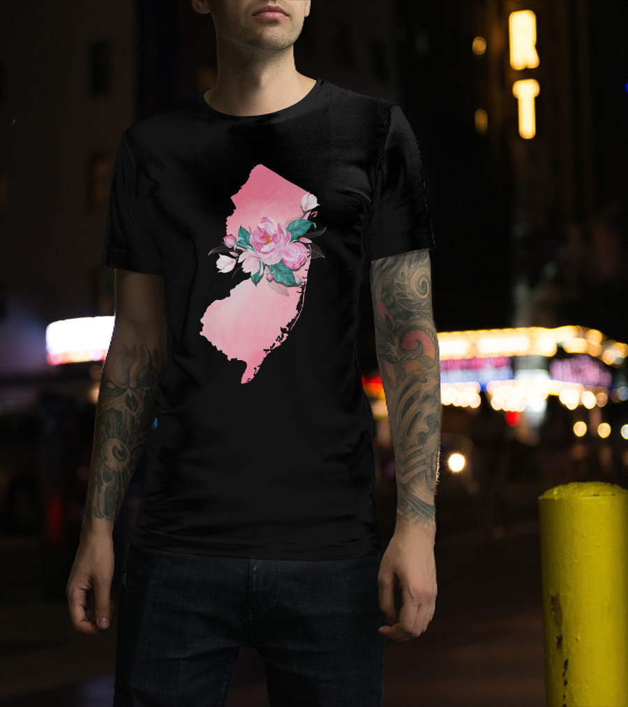 New Jersey State Watercolor Pink Floral Blooms T-Shirt