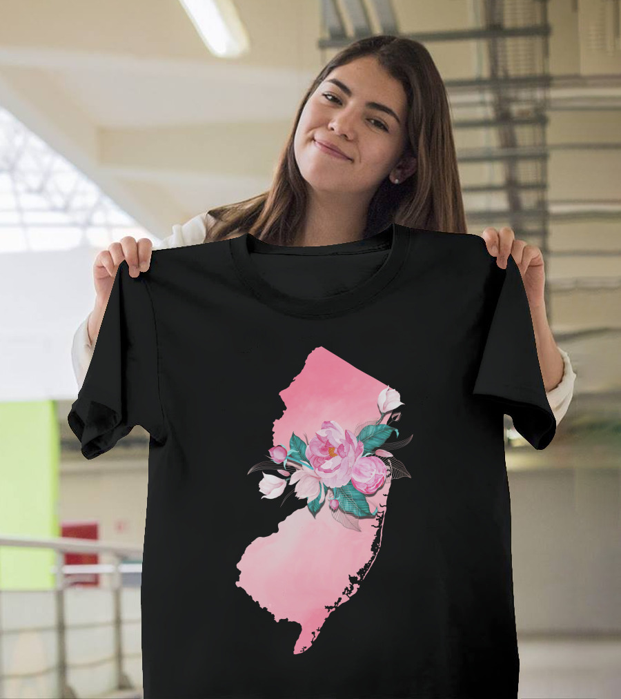 New Jersey State Watercolor Pink Floral Blooms T-Shirt