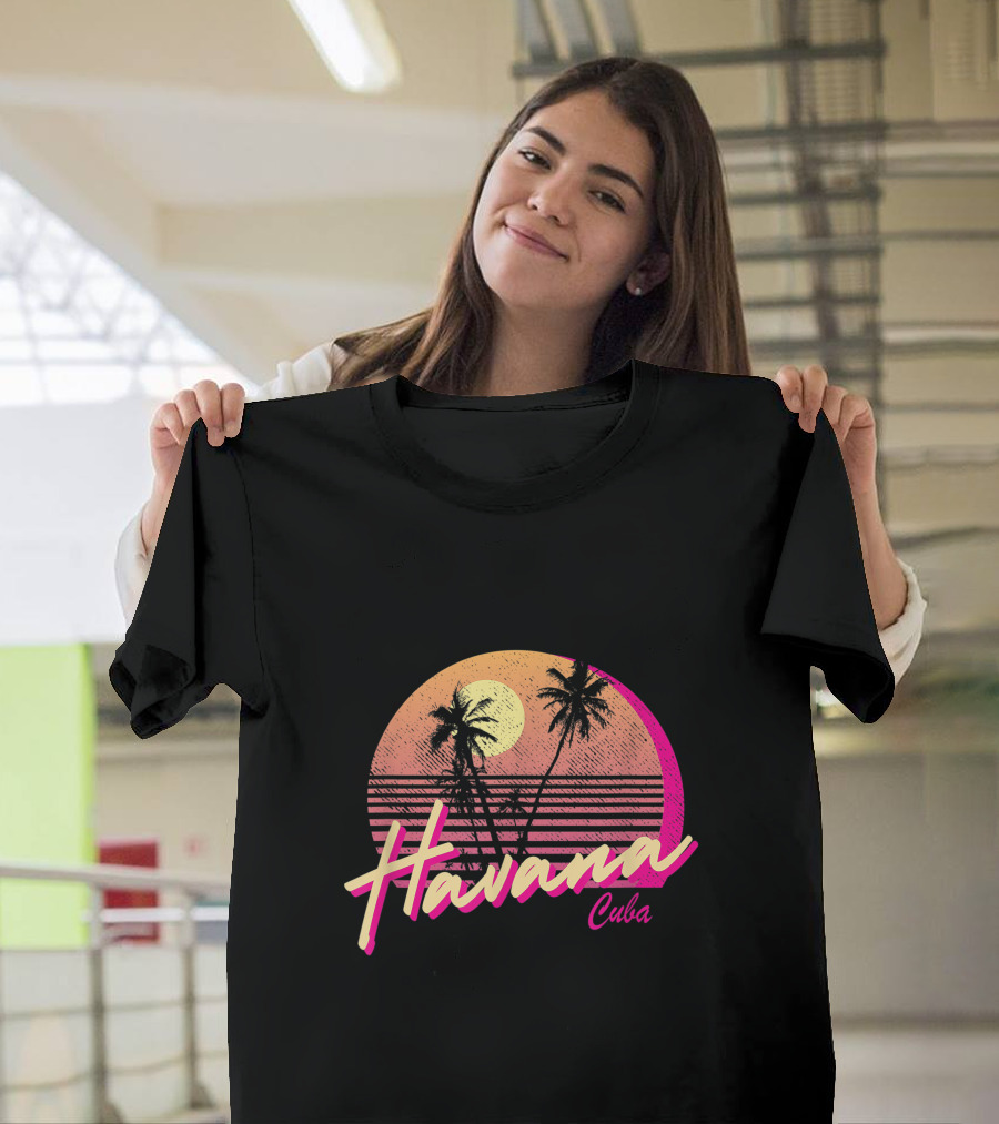 Havana Cuba Retro Beach Sunset with Palm Trees T-Shirt