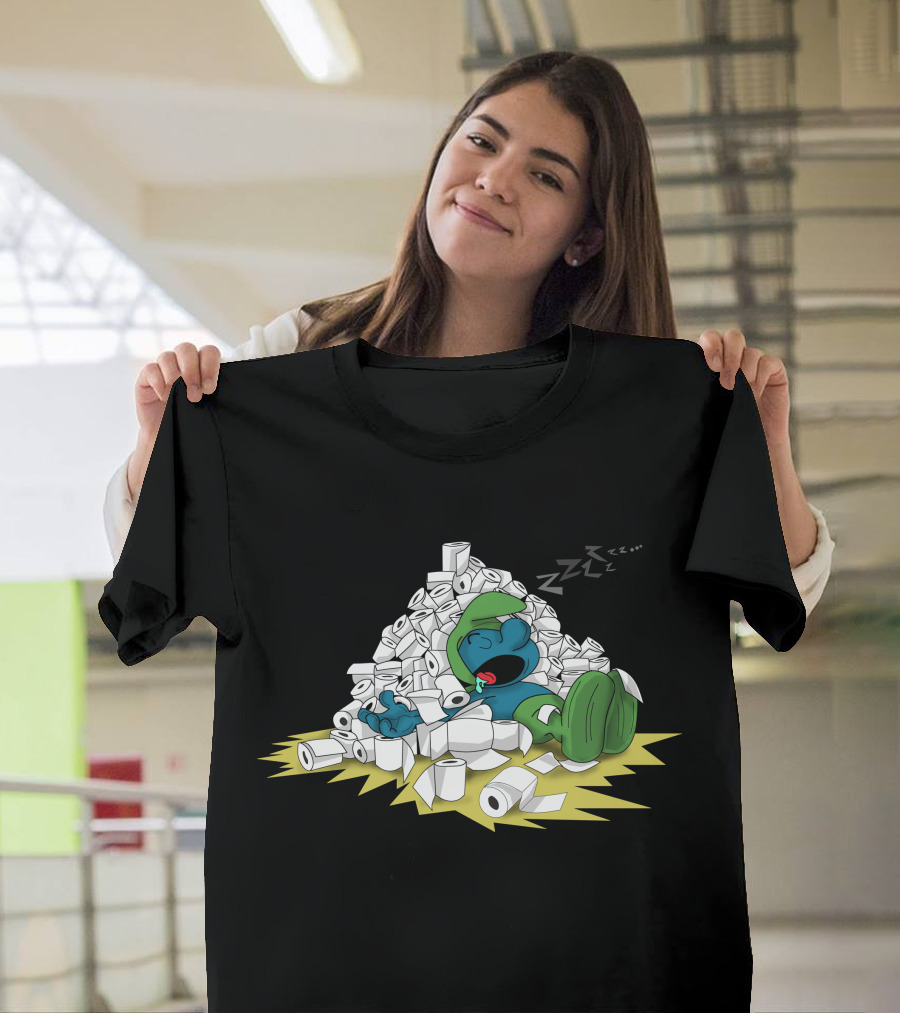 Rich Sleeper Snoozing on Toilet Paper Pile Playful Cartoon Graphic with Zzz's T-Shirt