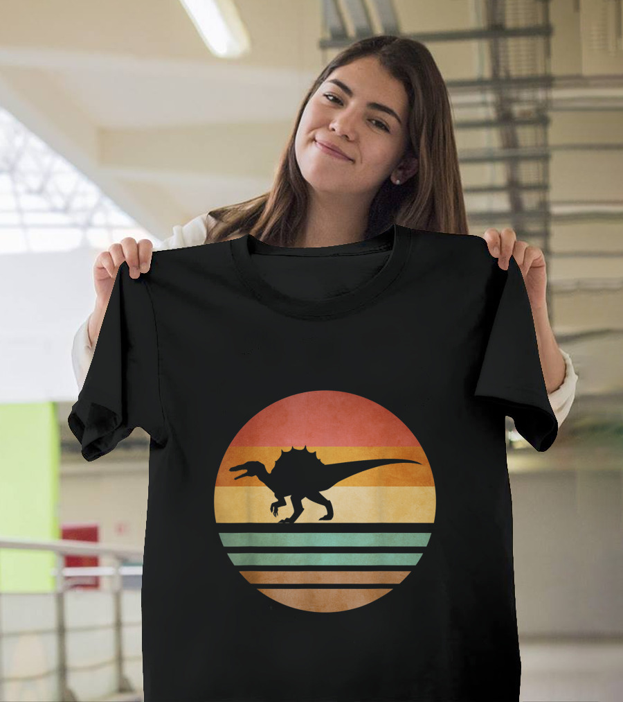 Spinosaurus Dinosaur Retro Sunset Silhouette Vintage 70s T-Shirt