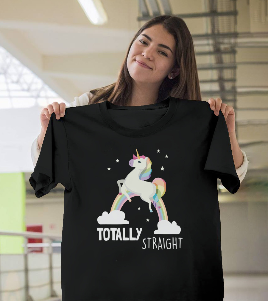 Totally Straight Unicorn on Rainbow with Stars T-Shirt