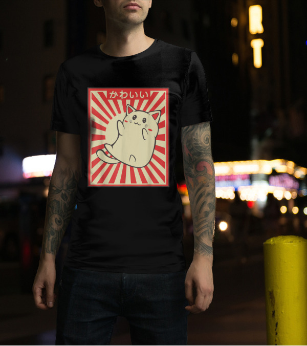 Vintage Kawaii Meowing Cat Lover Japanese Cat T-Shirt