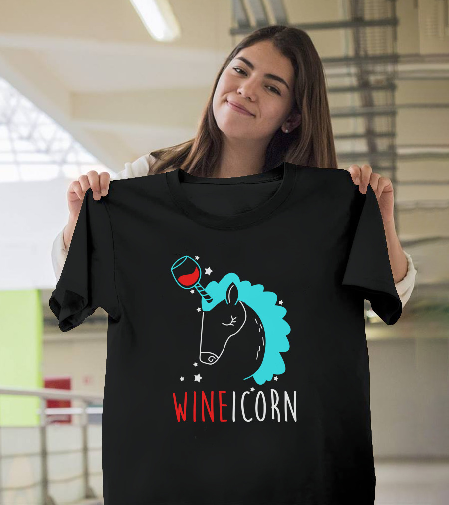 Wineicorn Unicorn Wine Glass Fantasy Stars T-Shirt