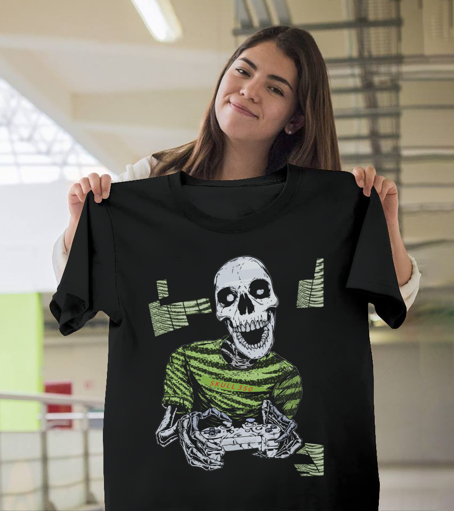 Skull 350 Semi Frozen Yellow Controller Gaming Skeleton T-Shirt