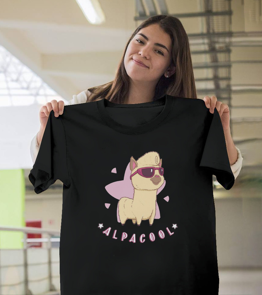 Alpacool Llama with Sunglasses and Pink Star Background T-Shirt