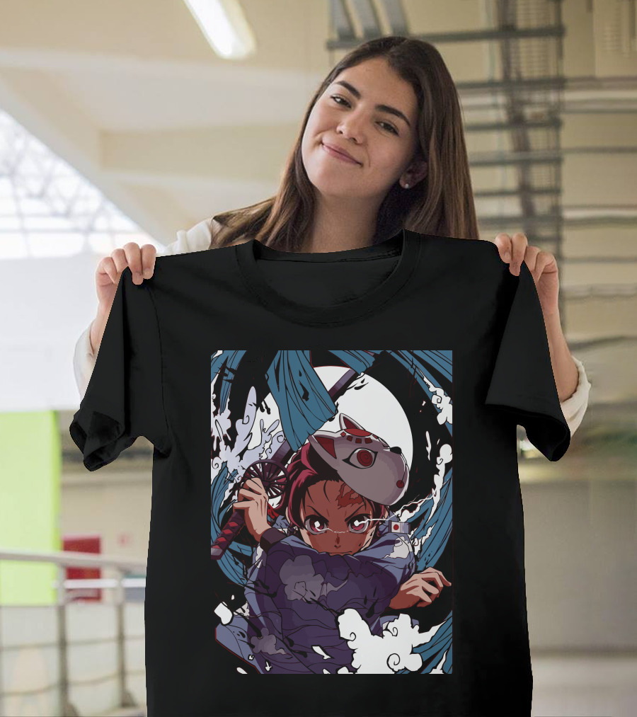 Animedemonslayer Masked Warrior Moonlit Battle Scene T-Shirt
