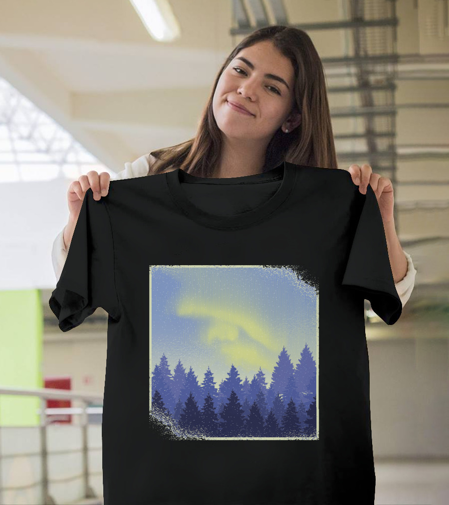 Aurora Borealis Silhouette with Forest Landscape T-Shirt