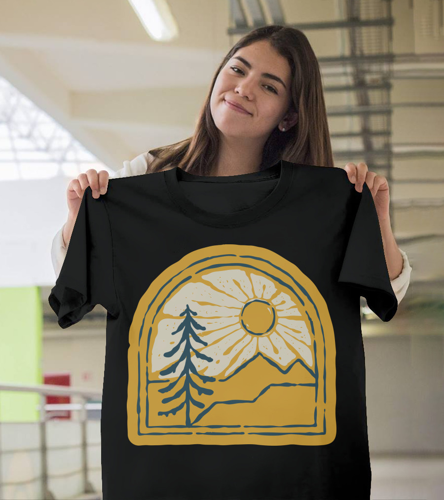 Beauty Nature Sun and Mountain Landscape with Tree T-Shirt