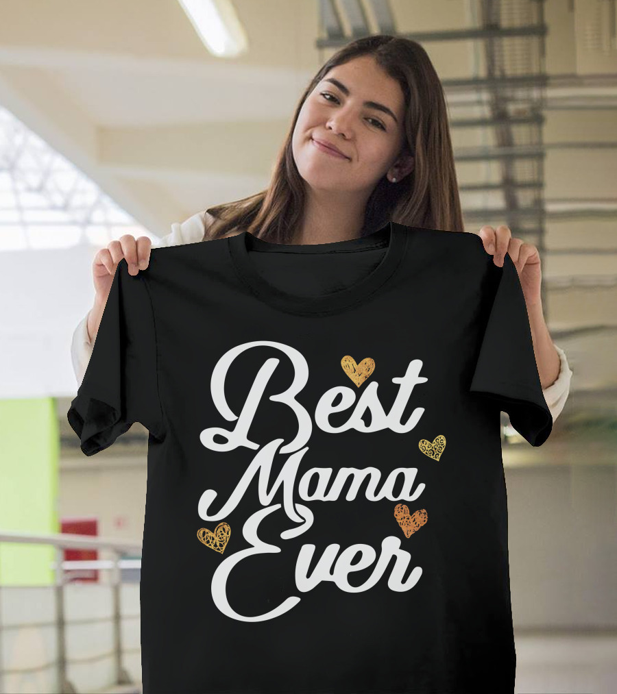 Best Mama Ever Gold Hearts on Dark T-Shirt
