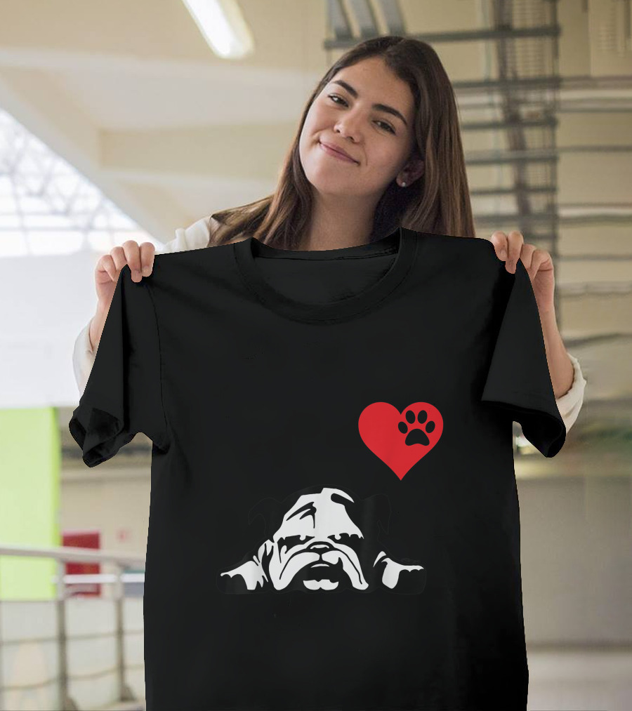 I Love My English Bulldog Heart Paw Prints T-Shirt