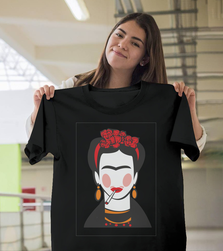 Frida Kahlo Red Roses and Cigarette Iconic T-Shirt