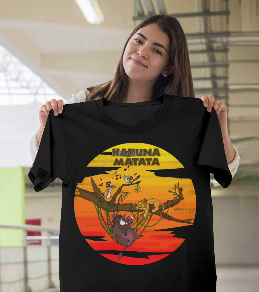 Hakuna Matata Sunset Adventure with Timon Pumbaa Simba Zazu T-Shirt