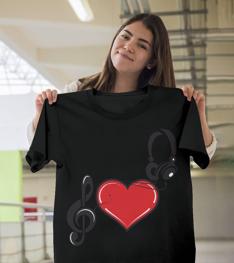 Love Music Heart Headphones Treble Clef T-Shirt