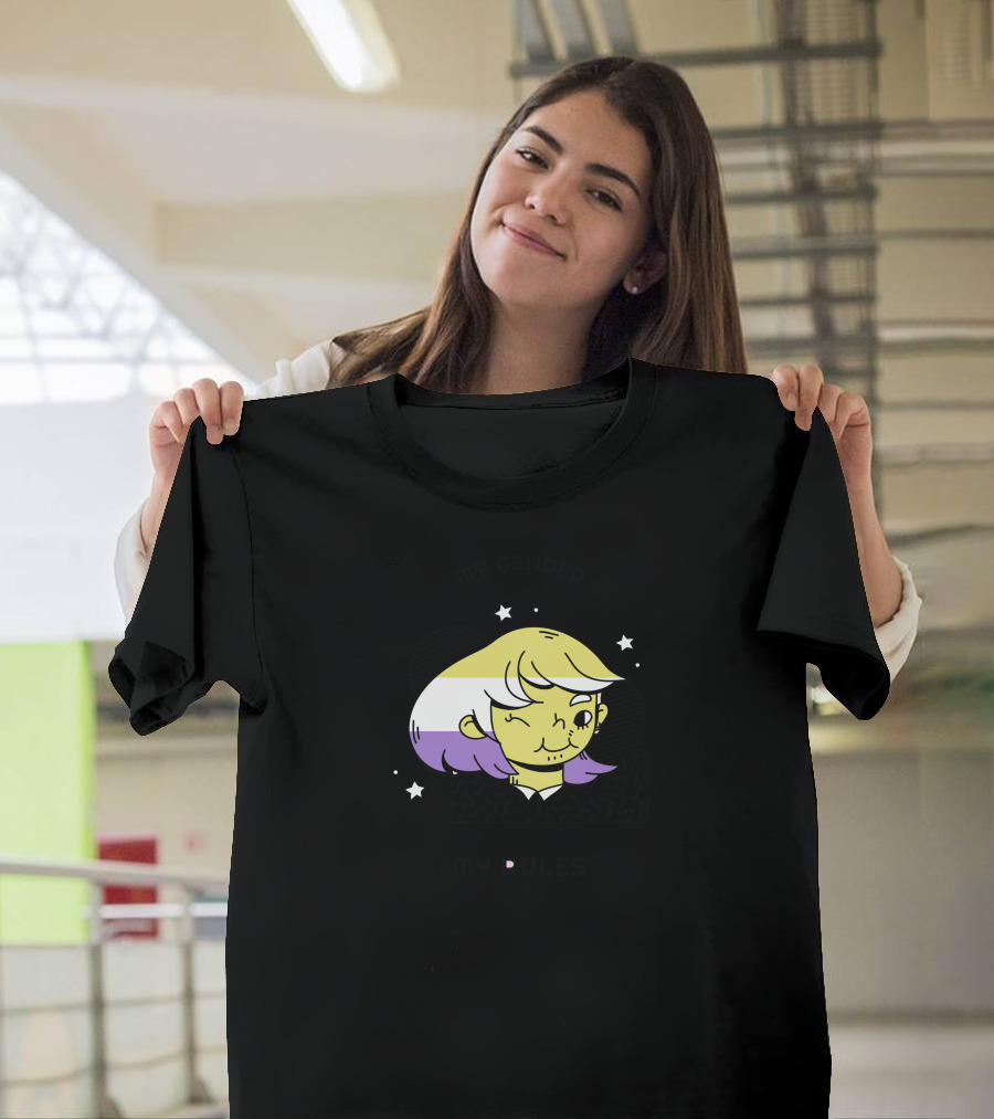 My Gender My Rules Nonbinary Pride Winking Character with Stars T-Shirt