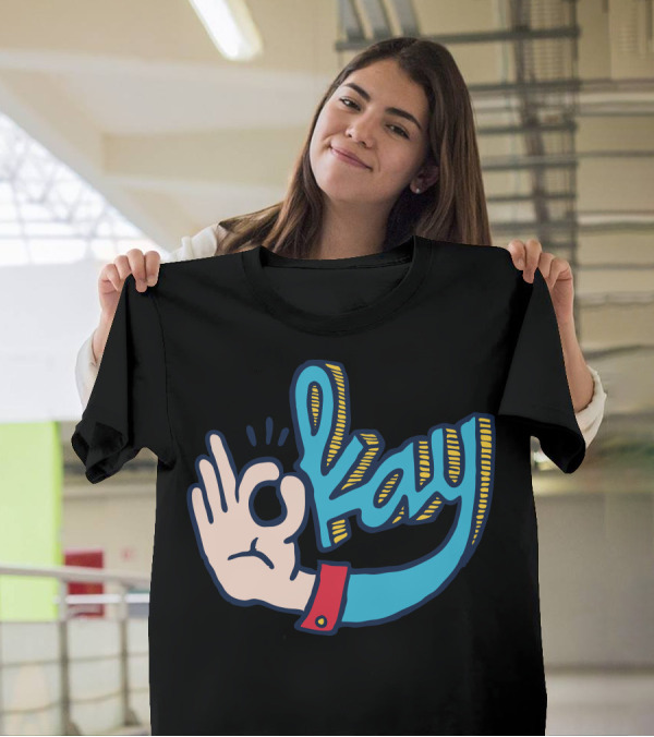 Okay Hand Gesture Blue Sleeve T-Shirt