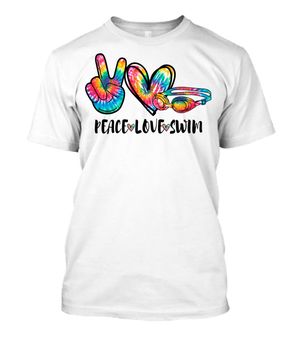 Peace Love Swim Tie-Dye Peace Sign Heart And Goggles T-Shirt