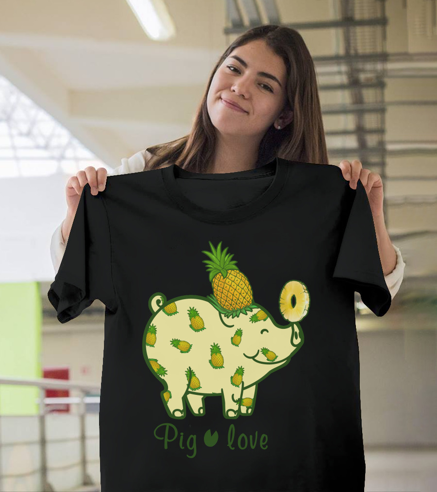 Pig Love Pineapple Pattern Cute Farm Animal T-Shirt