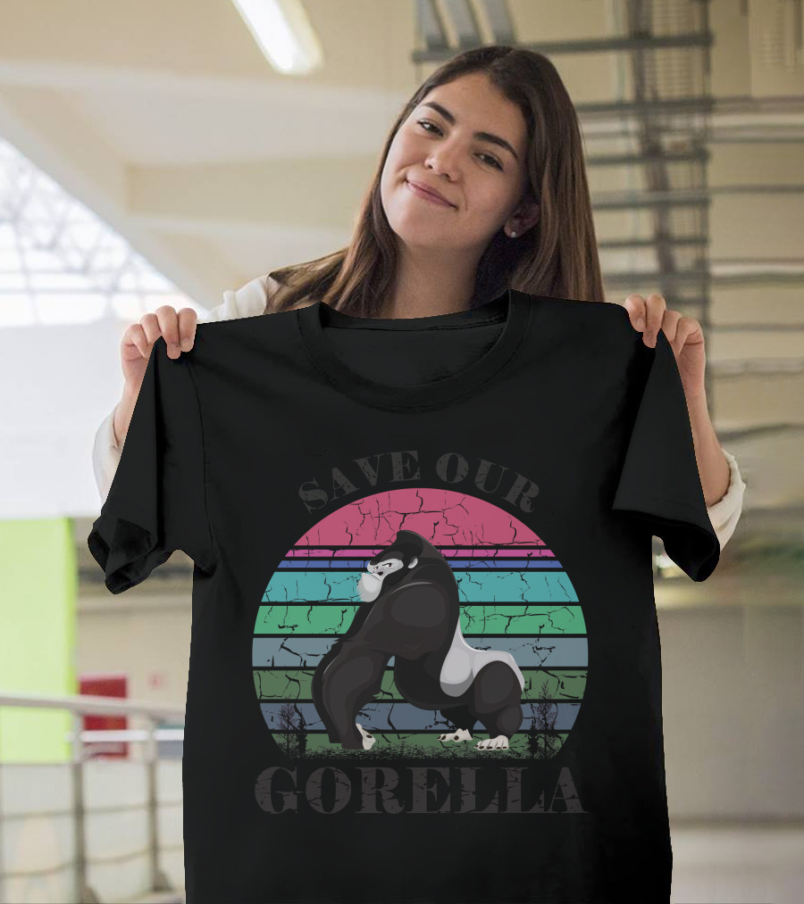 Save Our Gorillas Retro Striped Sunset T-Shirt