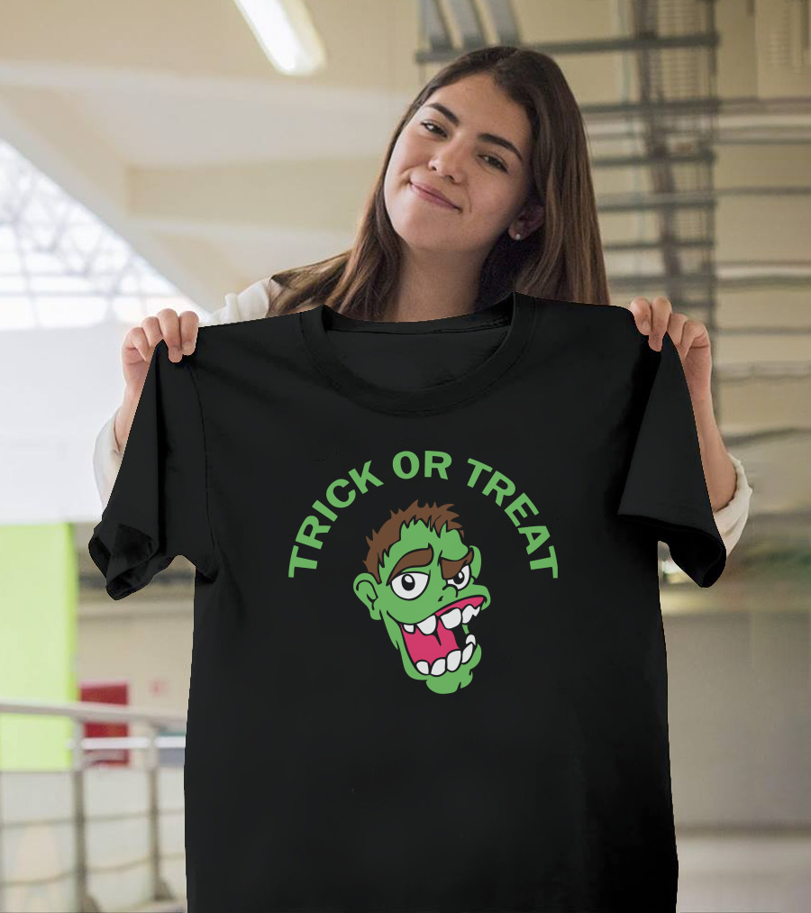 Trick Or Treat Zombie Head Cartoon T-Shirt