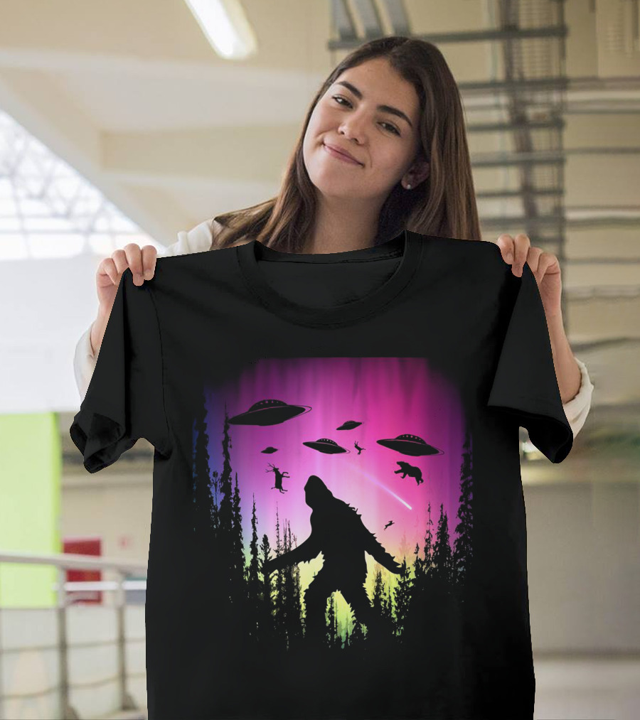 Bigfoot and UFOs in the Mystical Forest T-Shirt