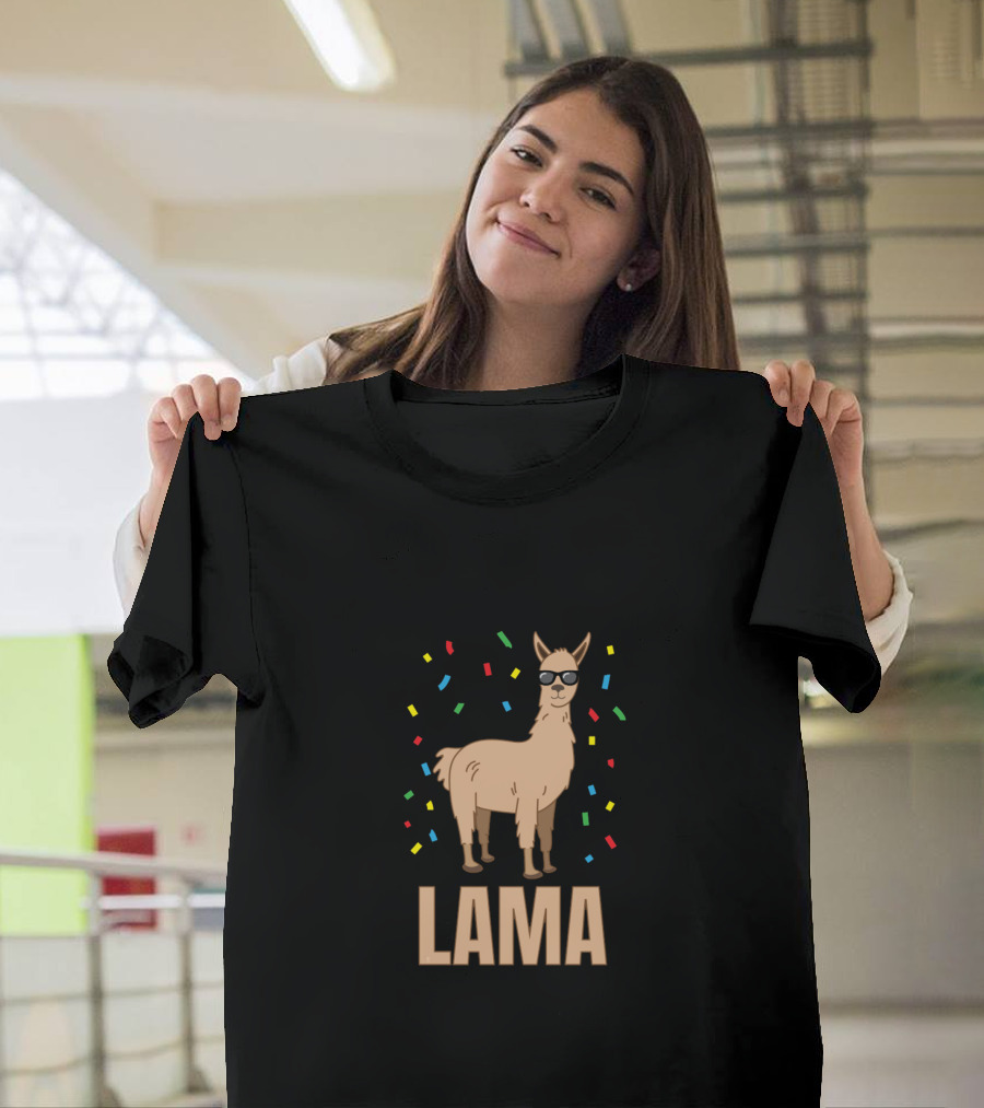 Llama in Sunglasses with Colorful Confetti T-Shirt