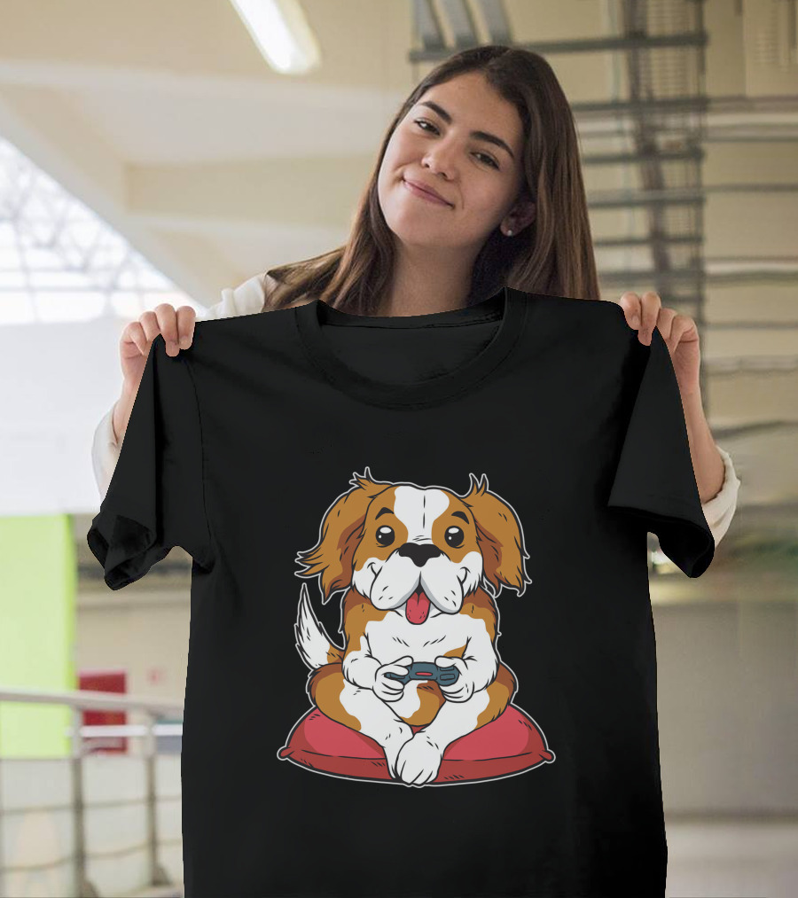 Dog Gamer with Controller on Pillow T-Shirt