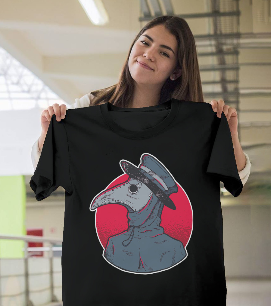 Plague Doctor Mask Red Background Medieval Bird Beak Costume T-Shirt
