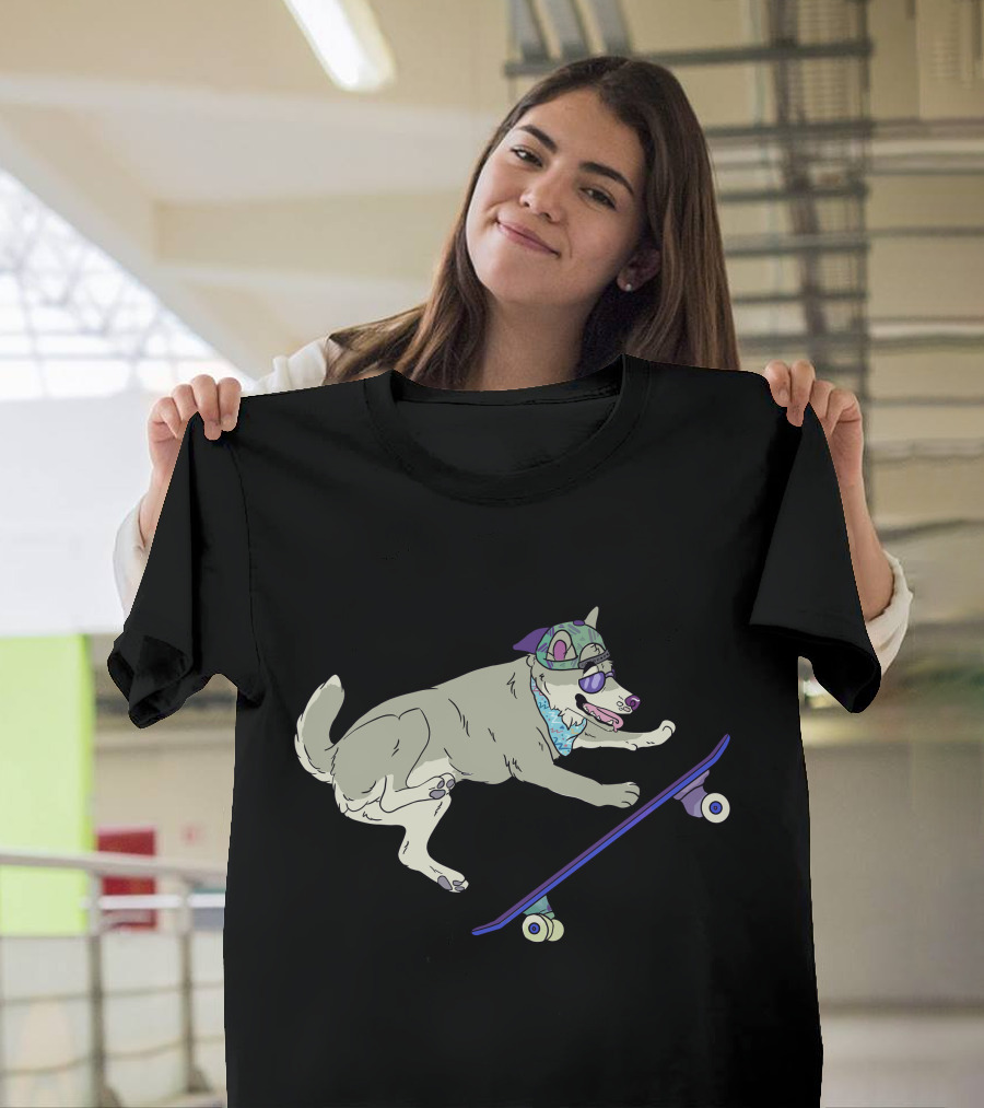 Rad Dog Skateboarding with Sunglasses and Hat T-Shirt