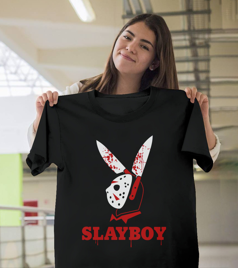 Slayboy Horror Jason Mask Bloody Bunny Knife T-Shirt