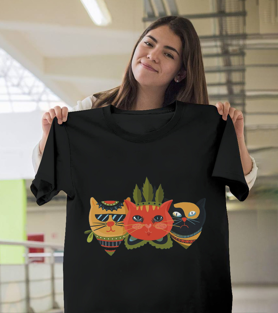 Boho Cat Trio with Sunglasses and Tribal T-Shirt