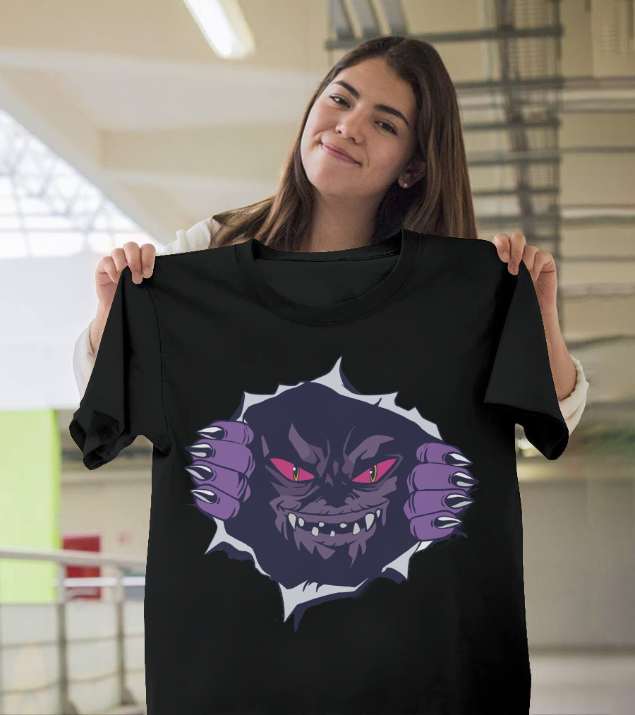Chest Monster Creeping Through Darkness with Clawed Hands and Menacing Eyes T-Shirt