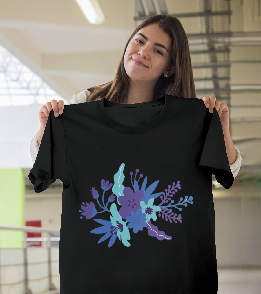 Colorful Purple and Blue Floral Cluster T-Shirt