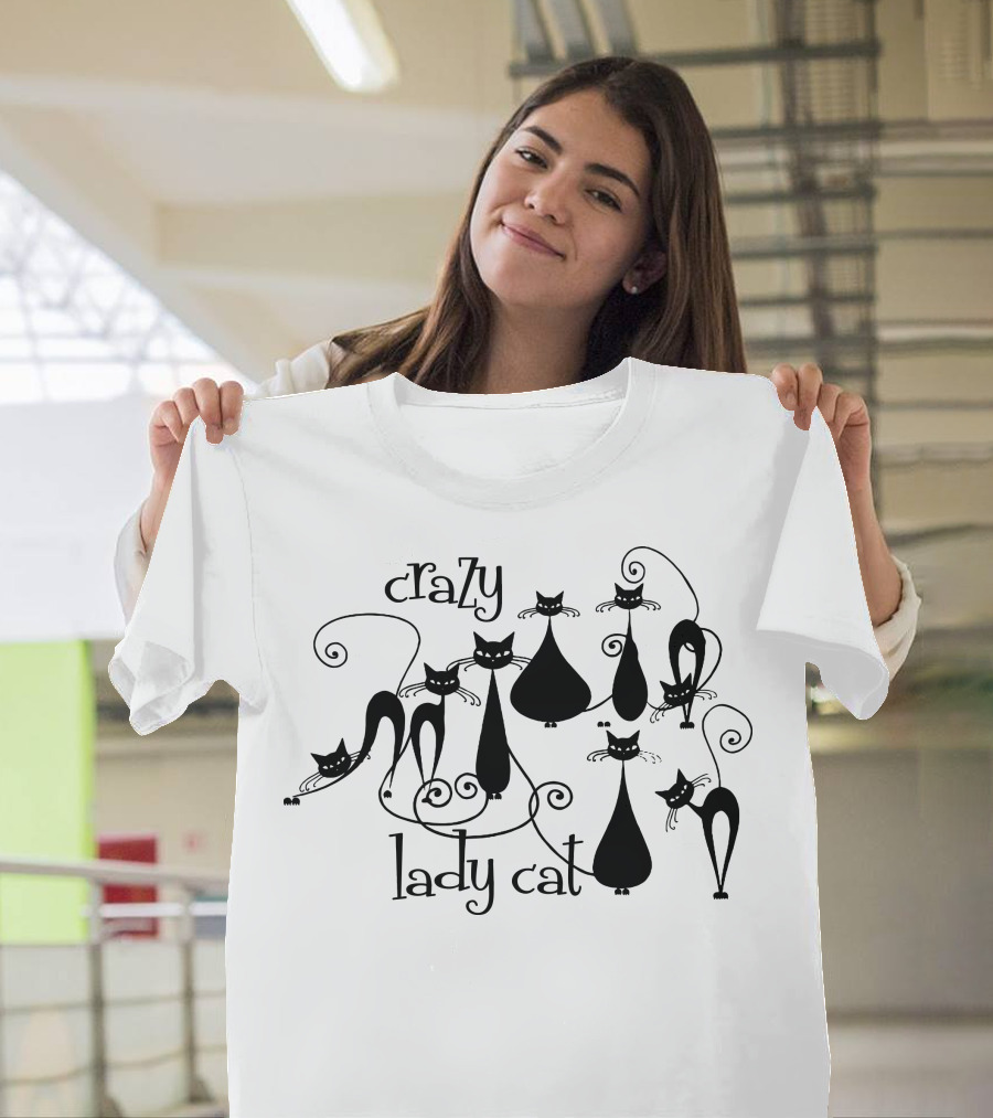 Crazy Lady Cat Whimsical Black Cat T-Shirt