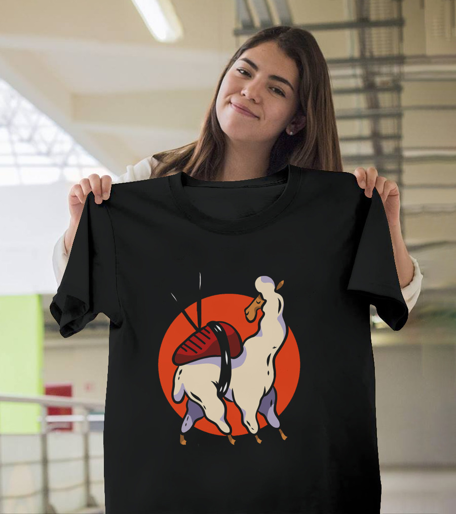 Cute Sushi Llama with Chopsticks on Red Circle Background T-Shirt