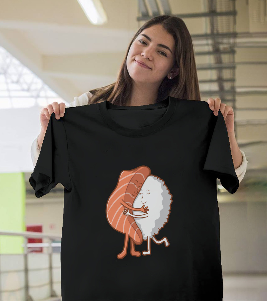 Funny Sushi Salmon Vinegar Rice Hugging Friends T-Shirt