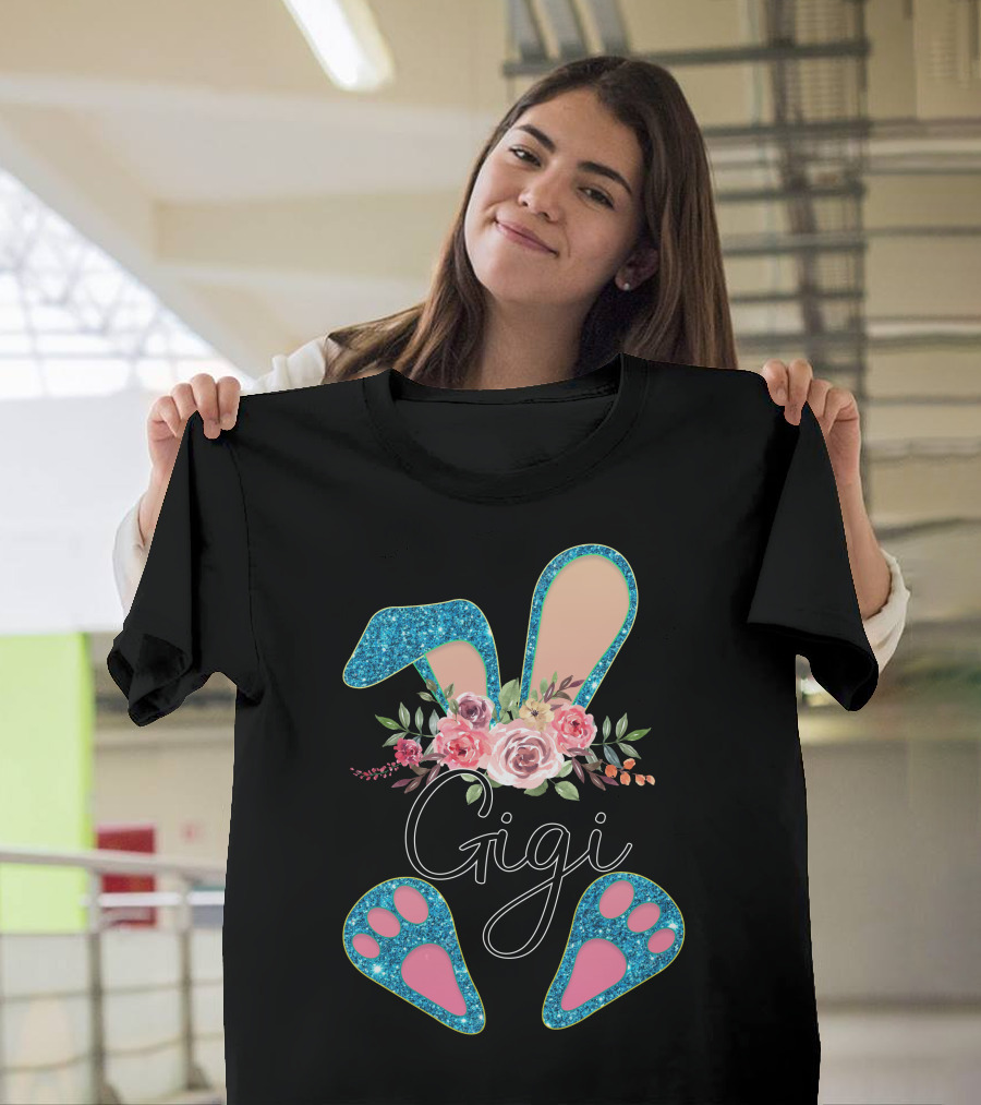 Gigi Bunny Floral Glitter Ears and Paws T-Shirt