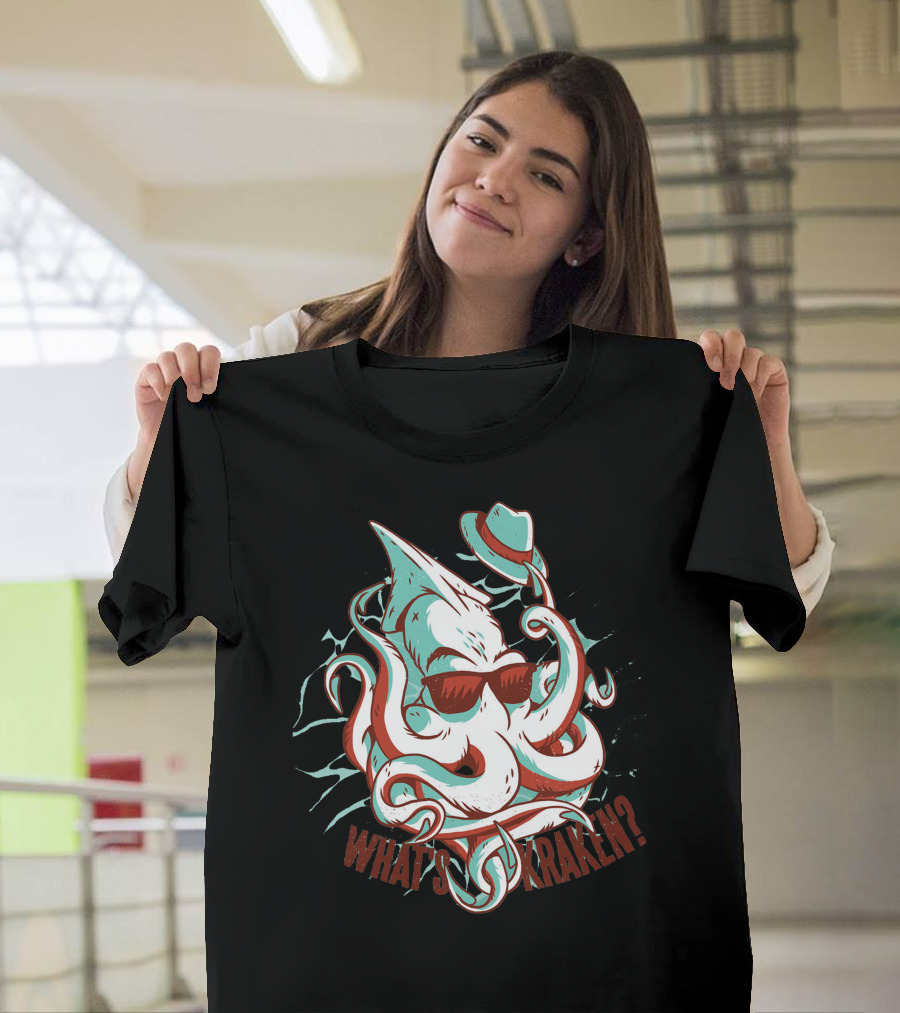 What's Kraken? Cool Kraken Monster with Sunglasses and Hat T-Shirt