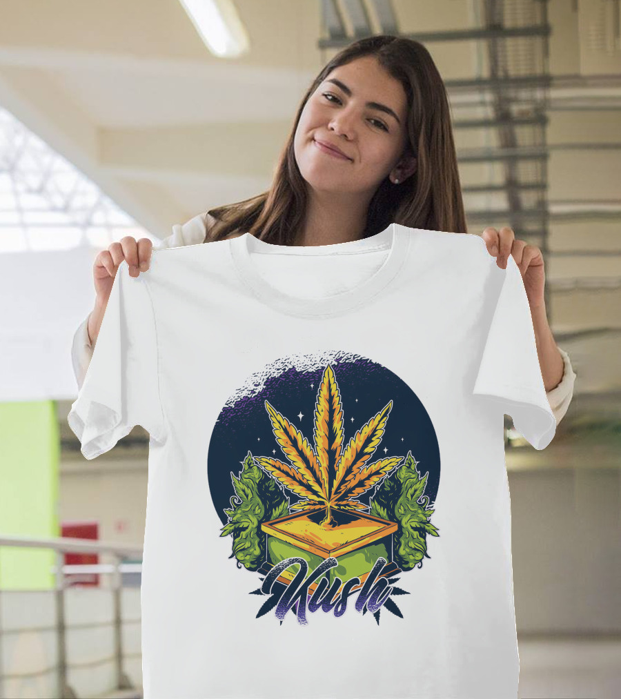 Kush Cannabis Leaf with Stars and Green Buds T-Shirt