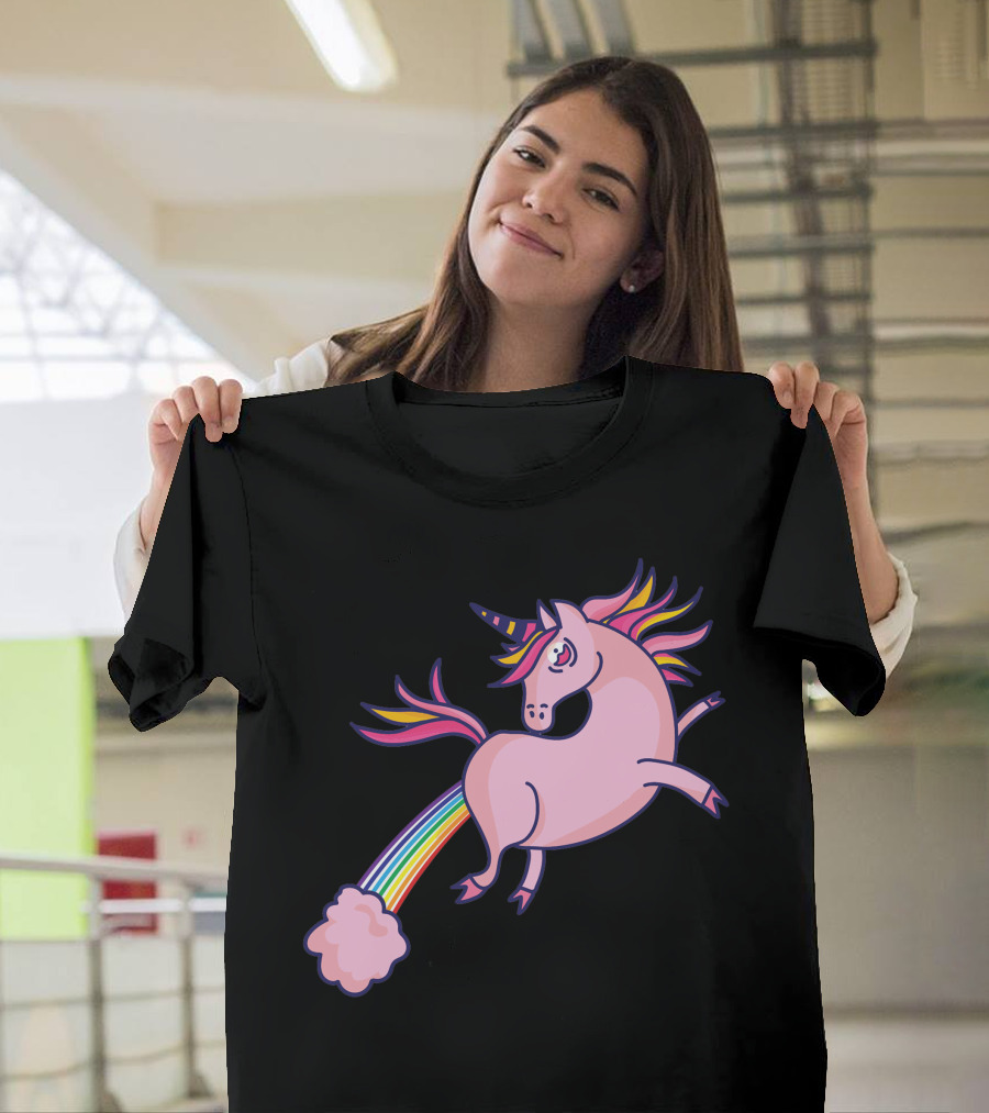 Pink Unicorn with Rainbow Trail T-Shirt