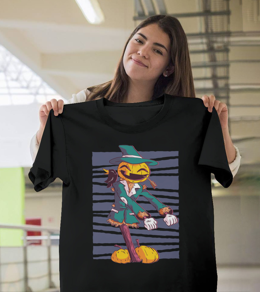 Pumpkin Head Scarecrow Floss Dance with Crow and Pumpkins T-Shirt