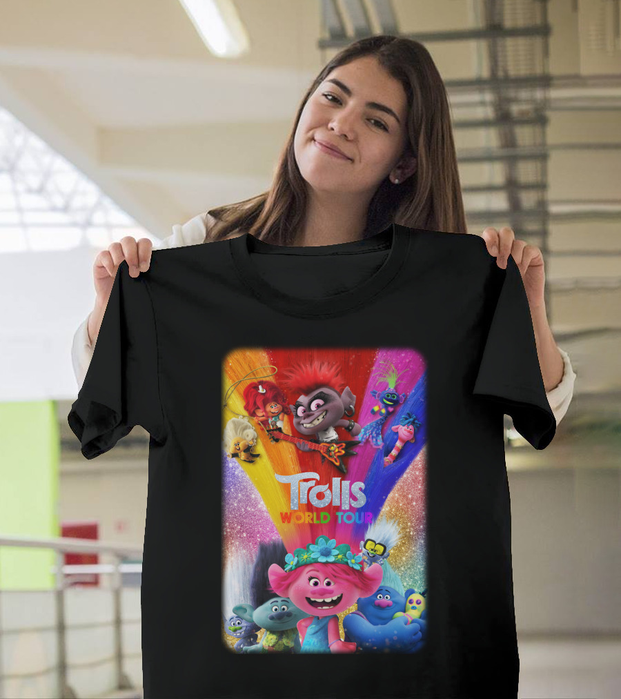 Trolls World Tour Colorful Characters Rainbow Sparkle T-Shirt